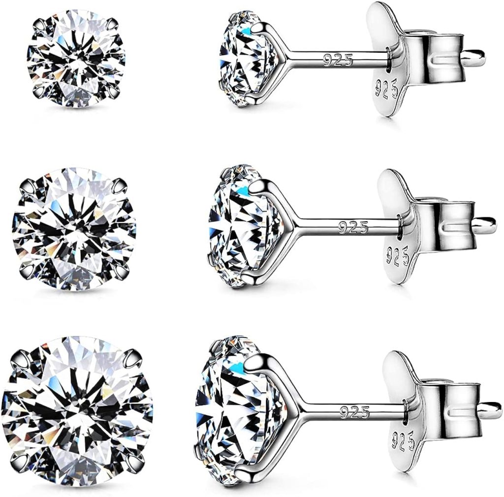 925 Sterling Silver Earrings, Cubic Zirconia Earrings Studs, Diamond Stud Earrings for Women Girl