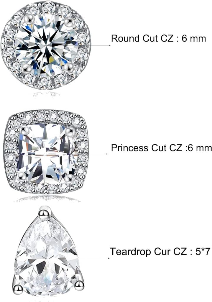 18K White Gold Plated Round Square Cubic Zirconia Simulated Diamond Halo Stud Earrings (2 Pairs) 18K White Gold Plated Round Square Cubic Zirconia Simulated Diamond Halo Stud Earrings (2 Pairs)