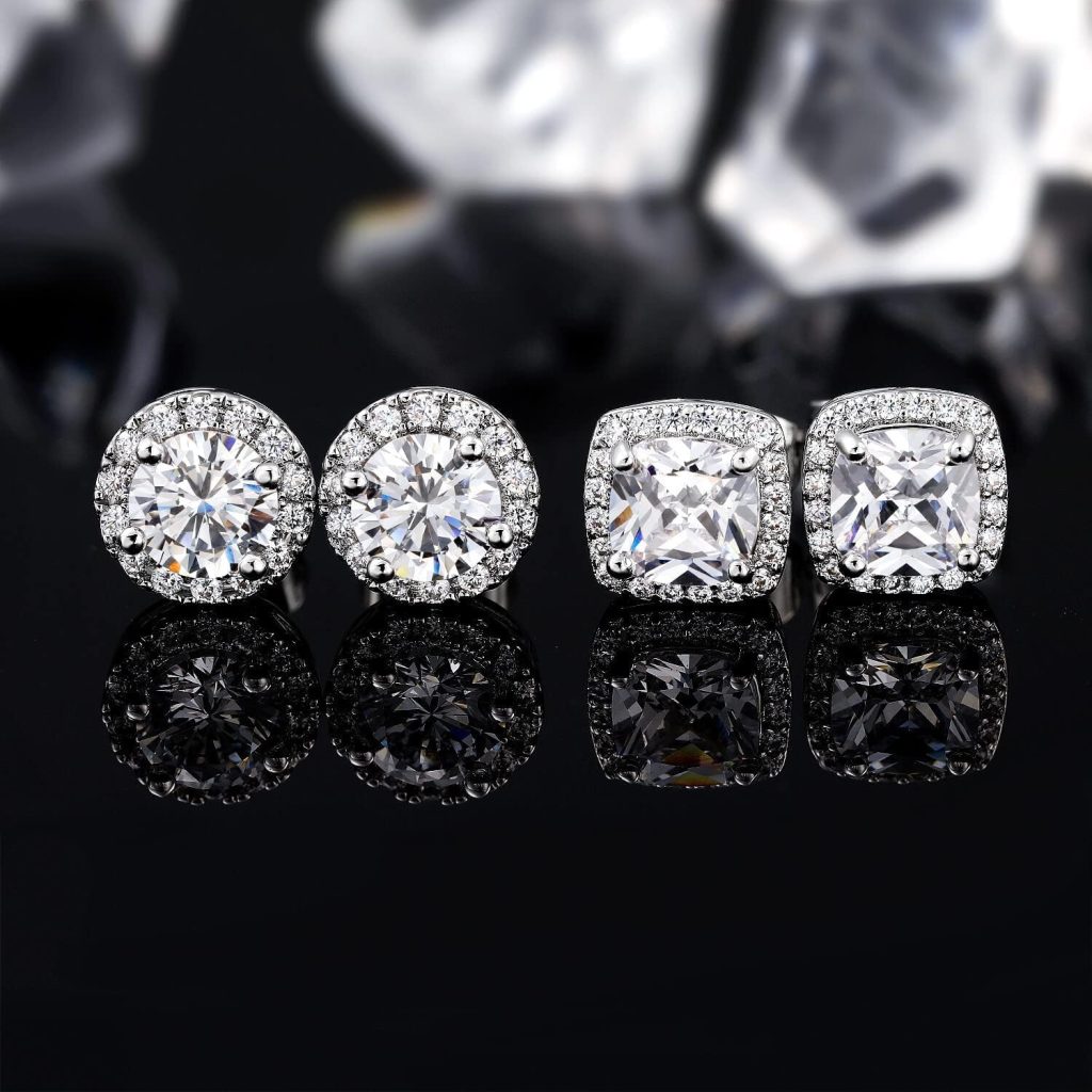 18K White Gold Plated Round Square Cubic Zirconia Simulated Diamond Halo Stud Earrings (2 Pairs) 18K White Gold Plated Round Square Cubic Zirconia Simulated Diamond Halo Stud Earrings (2 Pairs)