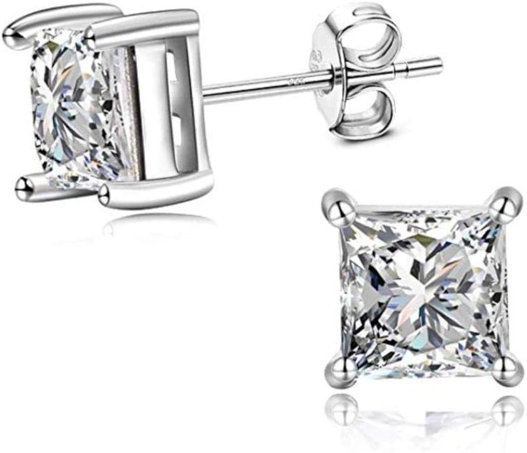Adabele Authentic Solid Sterling Silver Cubic Zirconia Diamond Gemstone Princess Cut Stud Earrings Nickel Free April Birthstone Women Men Birthday Fine Jewelry Adabele Authentic Solid Sterling Silver Cubic Zirconia Diamond Gemstone Princess Cut Stud Earrings Nickel Free April Birthstone Women Men Birthday Fine Jewelry