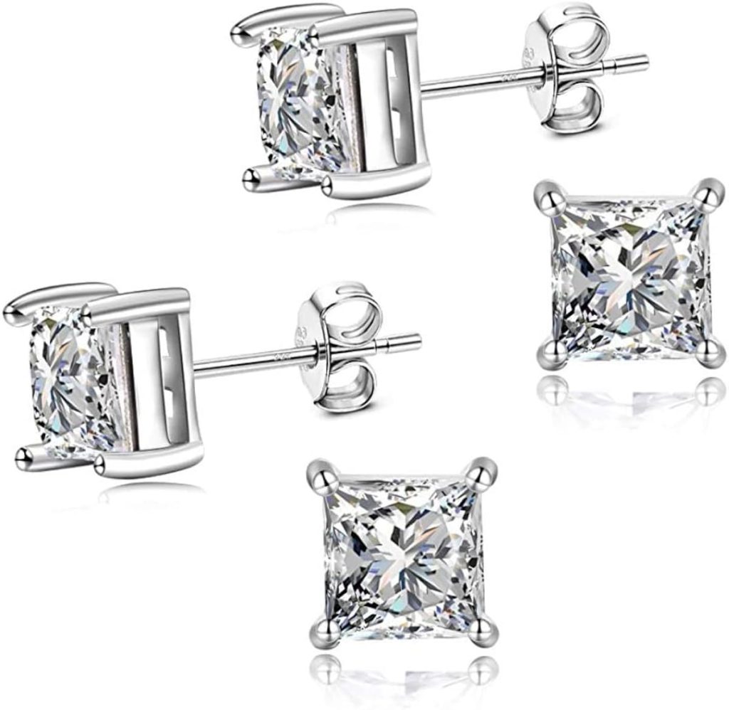 Adabele Authentic Solid Sterling Silver Cubic Zirconia Diamond Gemstone Princess Cut Stud Earrings Nickel Free April Birthstone Women Men Birthday Fine Jewelry Adabele Authentic Solid Sterling Silver Cubic Zirconia Diamond Gemstone Princess Cut Stud Earrings Nickel Free April Birthstone Women Men Birthday Fine Jewelry